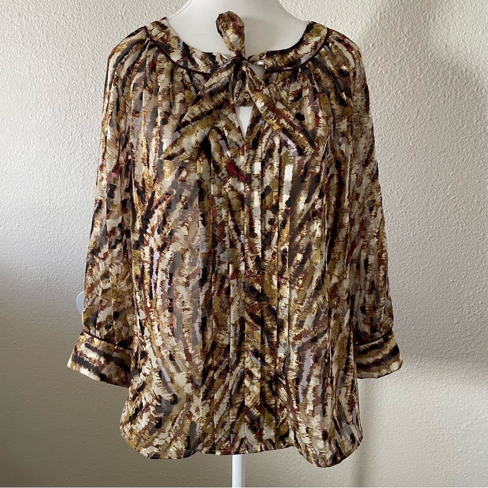 Elegant Antonio Melani Blouse Women’s Medium Multicolored Sheer Tie Front Classy - Picture 11 of 16
